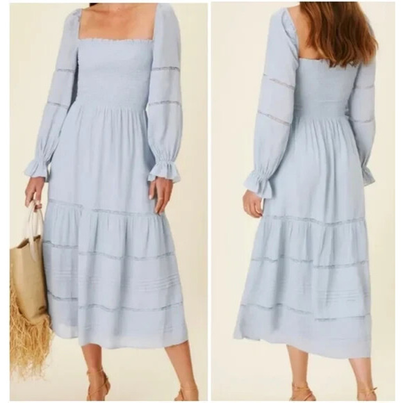 Reformation Dresses & Skirts - Reformation Jessy Dress Smocked Midi Dress Mineral Blue Boho Women's Size 6